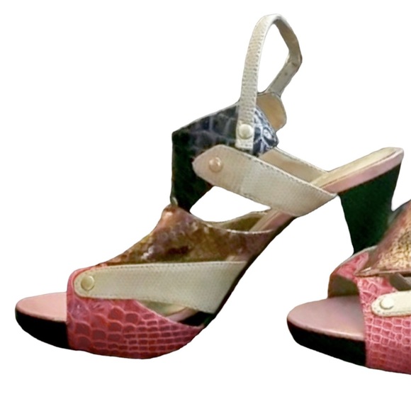 Multi Color Snake Embossed Vegan Leather SlingBack Platform Heels Sz 7.5 - Picture 6 of 9